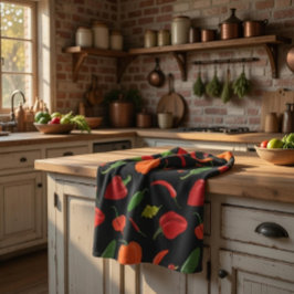 Kruidige paprika's keukenhanddoek