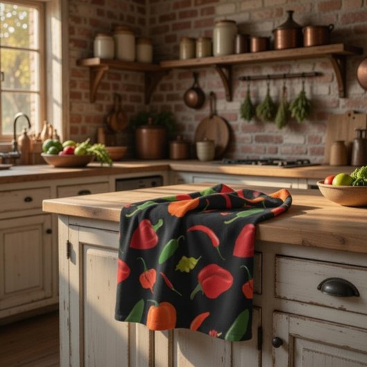 Kruidige paprika's keukenhanddoek