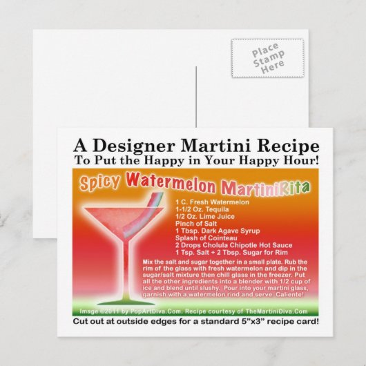 Kruidige watermeloen Margarita Martini Recept Brie Briefkaart (Voorkant / Achterkant)