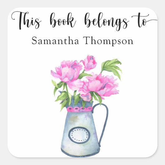 Kruik van bloemen - dit boek behoort tot vierkante sticker (Voorkant)