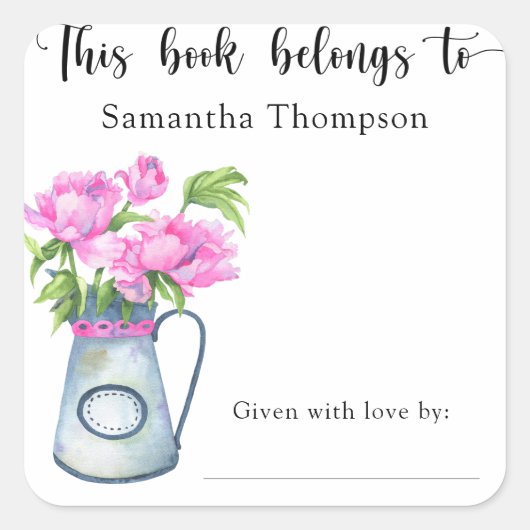 Kruik van bloemen - dit boek behoort tot vierkante sticker (Voorkant)