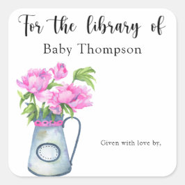 Kruik van bloemen - voor de bibliotheek van vierkante sticker