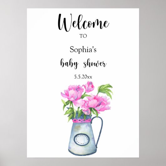 Kruik van bloemen Welkom in baby shower Poster (Voorkant)