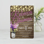 Kruik van Delpheniums en Lichten Rustieke bruiloft Kaart (Staand voorkant)