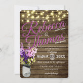 Kruik van Delpheniums en Lichten Rustieke bruiloft Kaart (Voorkant)