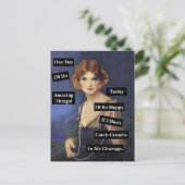 Kruimels in mijn decolleté  dame grappig briefkaart (Staand voorkant)