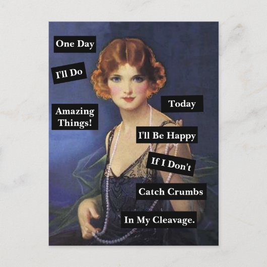 Kruimels in mijn decolleté  dame grappig briefkaart (Voorkant)