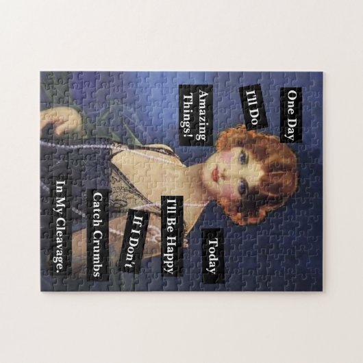 Kruimels in mijn decolleté dame grappig legpuzzel (Horizontaal)