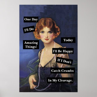 Kruimels in mijn decolleté dame grappig poster