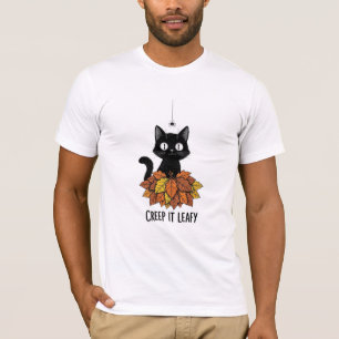 Kruip het Bladerig in - Grappige Herfst Zwarte Kat T-shirt
