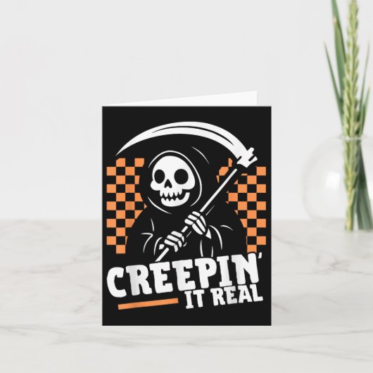 Kruip het echt retro Grim Reaper grappige Hallowee Kaart (Voorkant)
