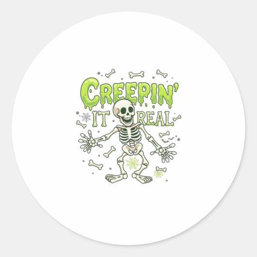 Kruipend Het Is Echt Skelet Halloween Botten Spinn Ronde Sticker (Voorkant)
