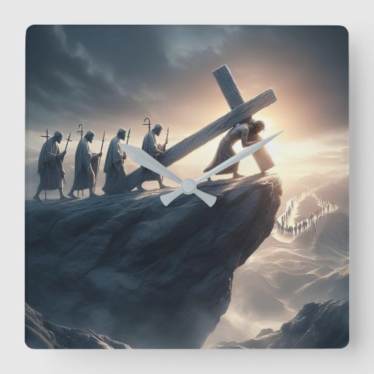 Kruis als een last - Draag je kruis Vierkante Klok (Voorkant)