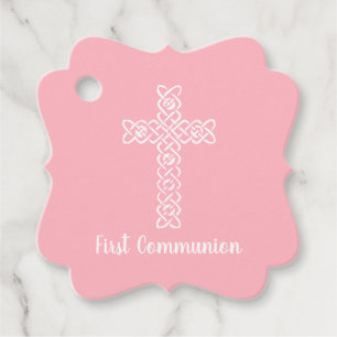 Kruis   Baby roze communiqué baptisme Christening Bedankjes Labels