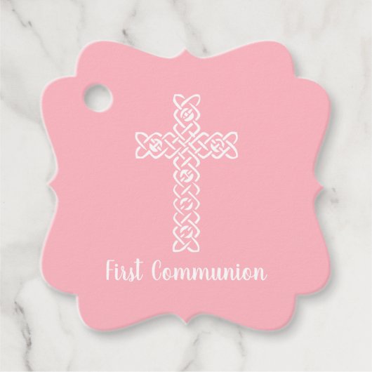 Kruis | Baby roze communiqué baptisme Christening Bedankjes Labels (Voorkant)