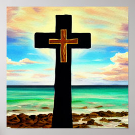 Kruis bij de Shore op het Poster Sunrise