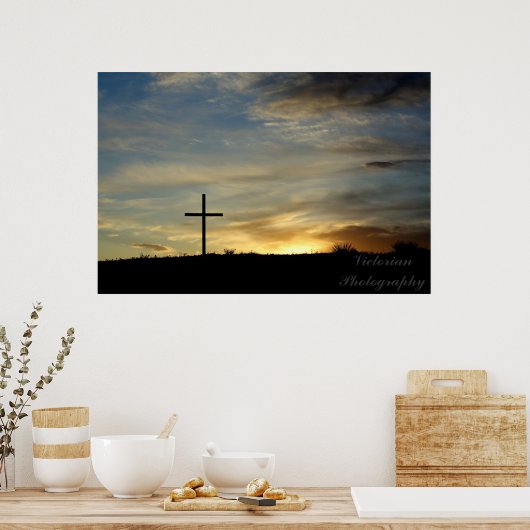 Kruis bij zonsondergang poster (Keuken)