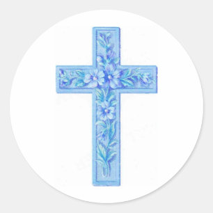 kruis blauw ronde sticker