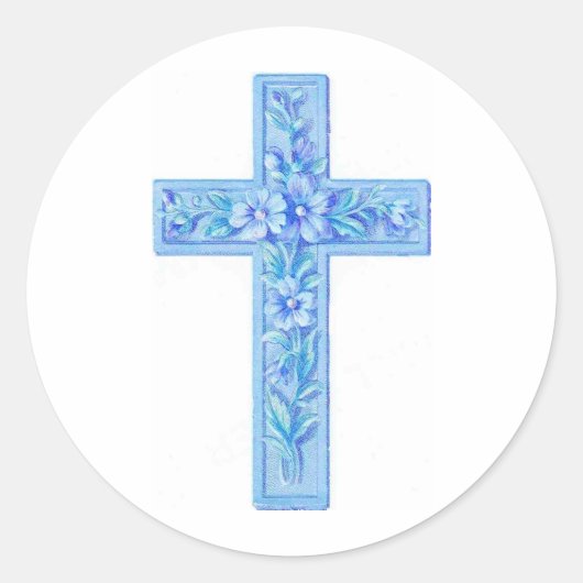 kruis blauw ronde sticker (Voorkant)