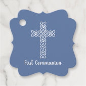 Kruis | Blauwe grijze communiqué Baptism Christeni Bedankjes Labels (Voorkant)