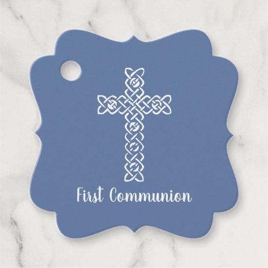 Kruis | Blauwe grijze communiqué Baptism Christeni Bedankjes Labels (Voorkant)