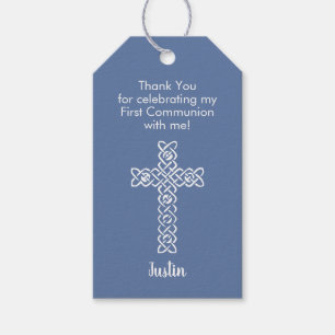 Kruis Blauwe grijze communiqué Baptism Christeni Cadeaulabel