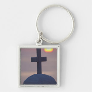 Kruis bovenop kerk bij zonsondergang, Mykonos, Sleutelhanger
