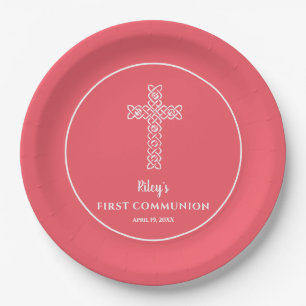 Kruis Bright Coral Communion Baptism Christening Papieren Bordje
