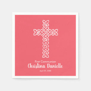 Kruis Bright Coral Communion Baptism Christening Servet
