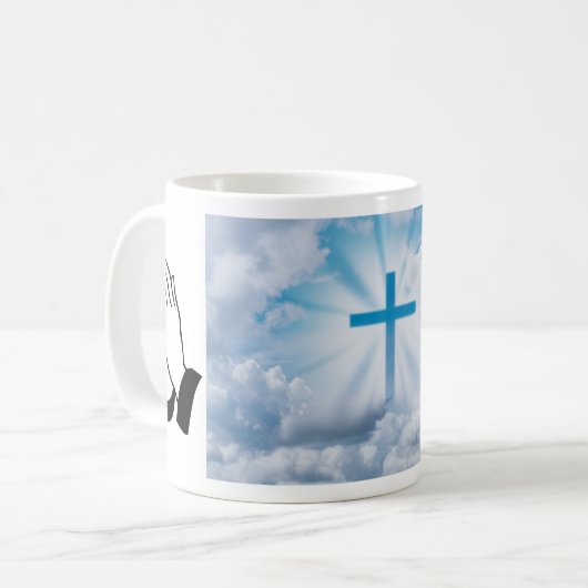 Kruis- en biddershanden koffiemok (Voorkant links)