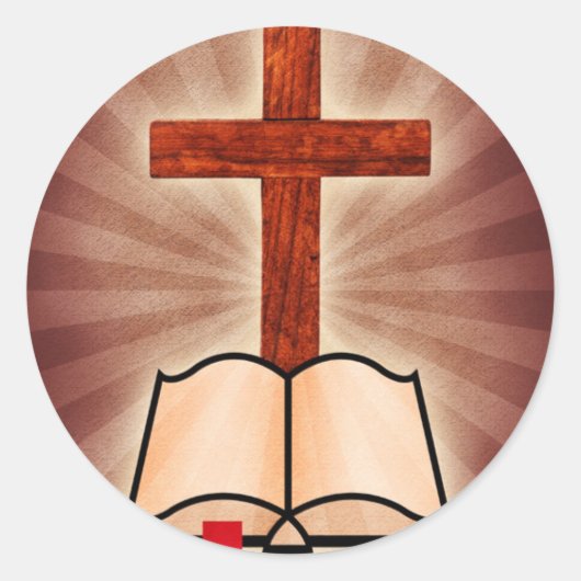 Kruis en Bijbel Ronde Sticker (Voorkant)