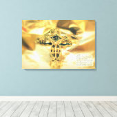 Kruis en Bijbelcitaat - Christendom Canvas Afdruk (Insitu (Houten vloer))