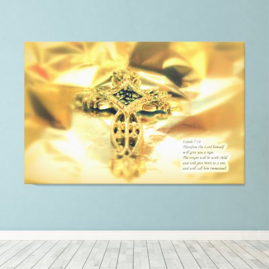 Kruis- en bijbelprijsopgave - christendom canvas afdruk (Insitu (Houten vloer))