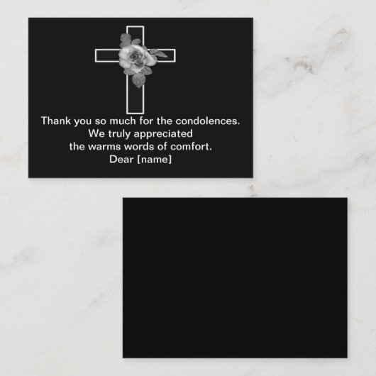 Kruis en bloem op donker na begrafenis Dank u Notitiekaartje (Voorkant / Achterkant)