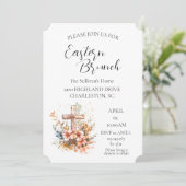 Kruis en bloemen bloemenpaasbrunch kaart (Staand voorkant)