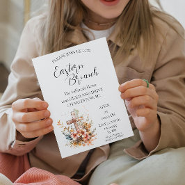 Kruis en bloemen bloemenpaasbrunch kaart