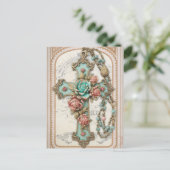 kruis en bloemen briefkaart (Staand voorkant)