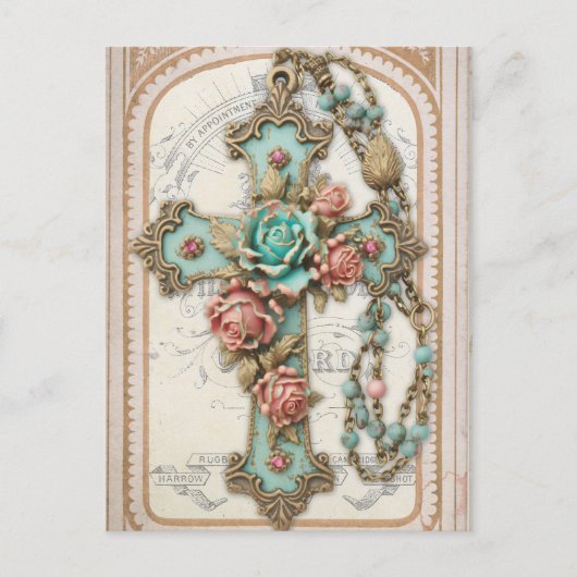 kruis en bloemen briefkaart (Voorkant)