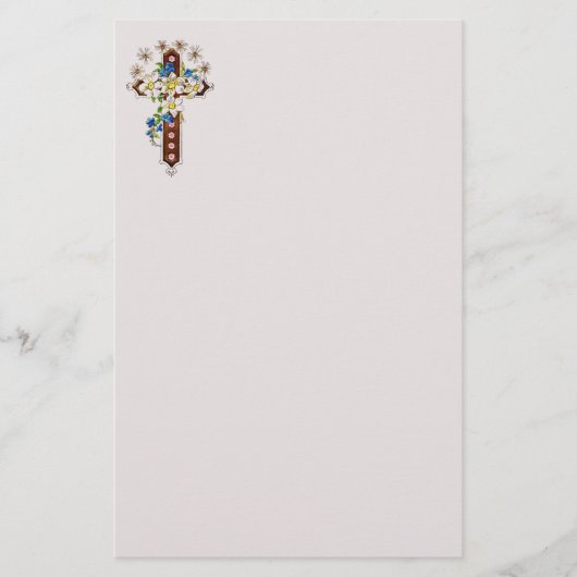 Kruis en bloemen briefpapier (Voorkant)