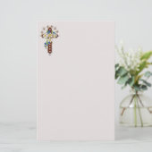 Kruis en bloemen briefpapier (Staand voorkant)
