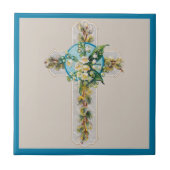 Kruis- en bloemen keramische Tegel Tegeltje (Voorkant)