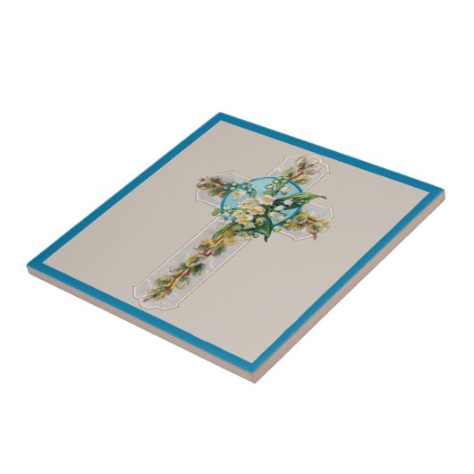 Kruis- en bloemen keramische Tegel Tegeltje (Zijkant)