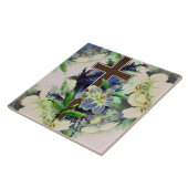 Kruis- en bloemen keramische Tegel Tegeltje (Zijkant)