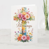 Kruis en Bloemen Paaszegeningen Kaart (Voorkant)