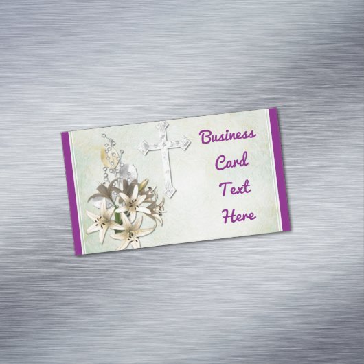 Kruis en bloemen visitekaartje magneet (Voorbeeld)