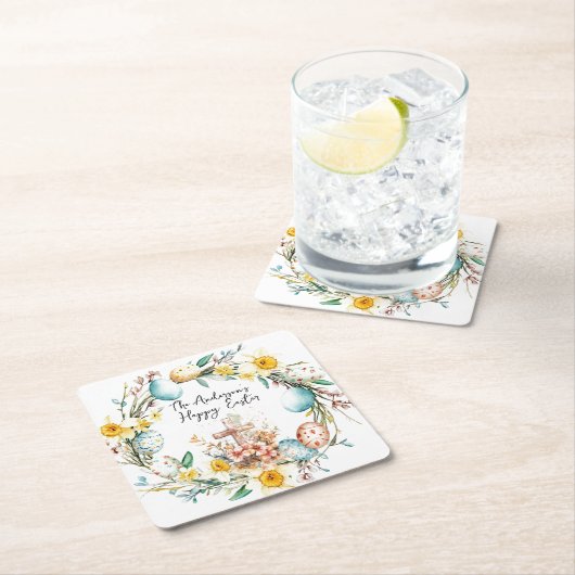 Kruis- en bloemenpaasfeest kartonnen onderzetters (Insitu)