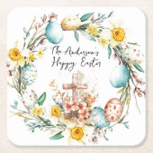 Kruis- en bloemenpaasfeest kartonnen onderzetters (Voorkant)