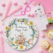 Kruis- en bloemenpaasfeest papieren bordje (Feest)