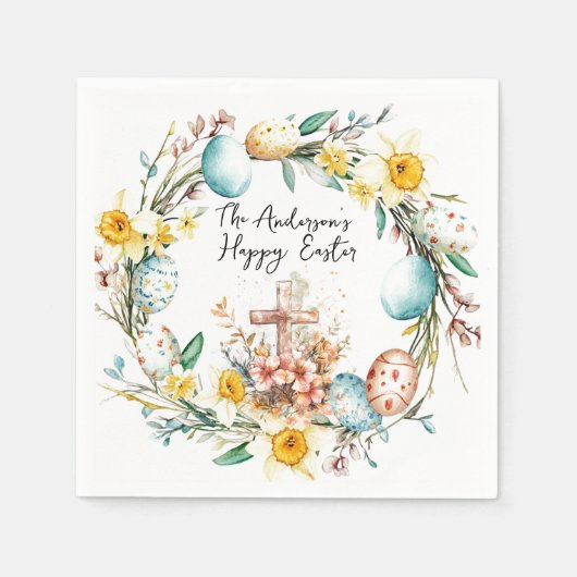 Kruis- en bloemenpaasfeest servet (Voorkant)