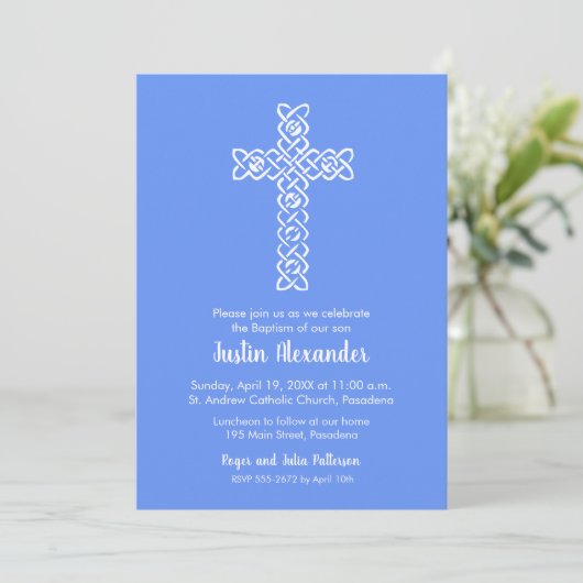 Kruis- en bloemkool Blauw Baptisme Christening Inv (Staand voorkant)